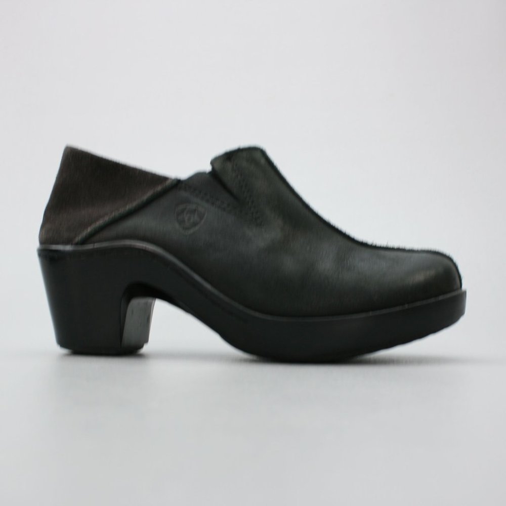 Ariat  6 Black Leather Platform Clogs wedge Heel Booties slip-on leather dressy